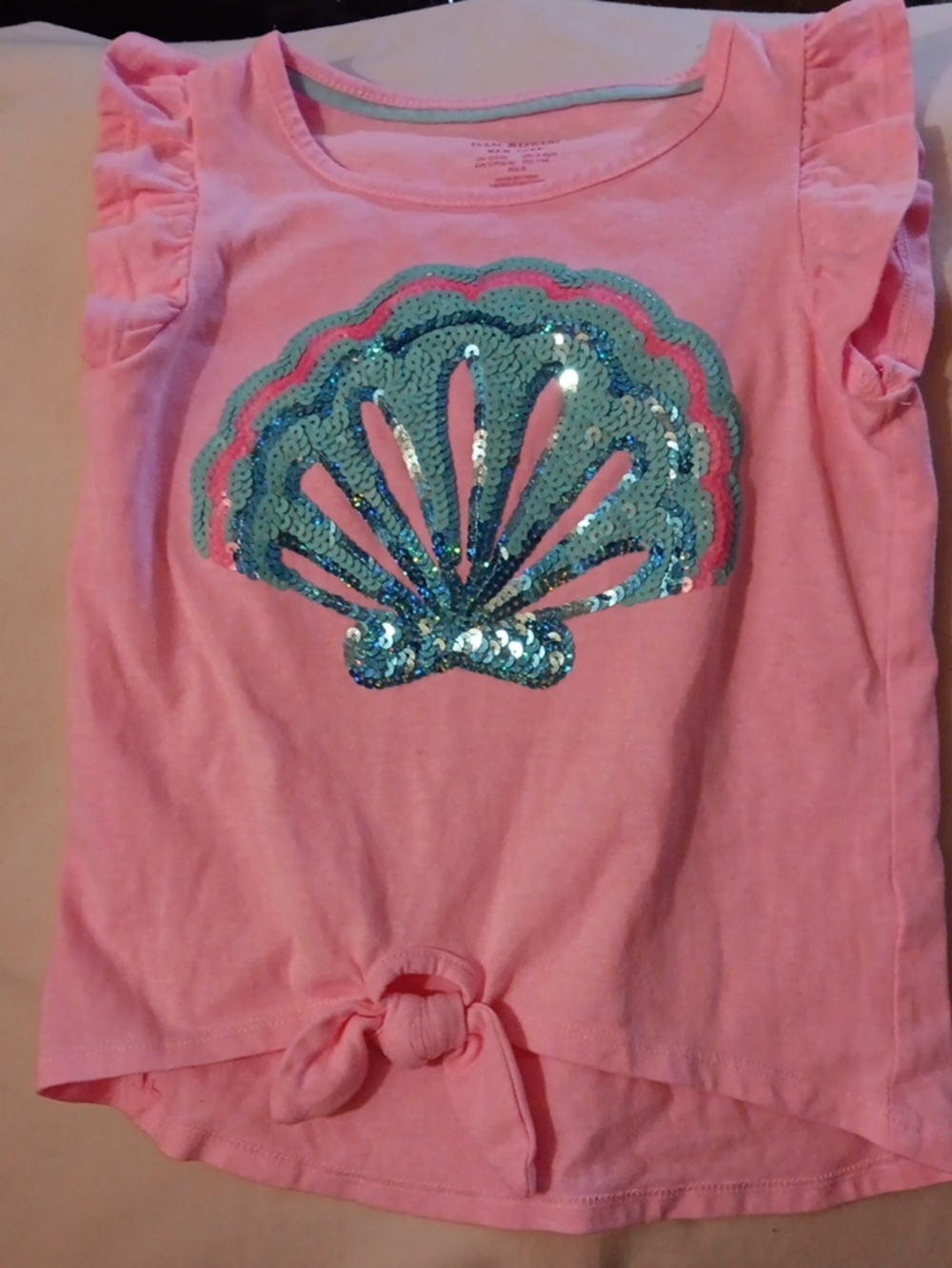 Isaac Mizrahi Girls Pink Shell Sequin Tie-Front Tank